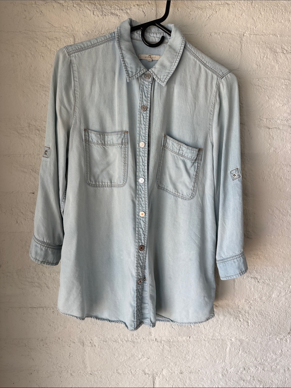 7 for All Mankind Light Blue Denim Women's Button-Up Shirt - Small